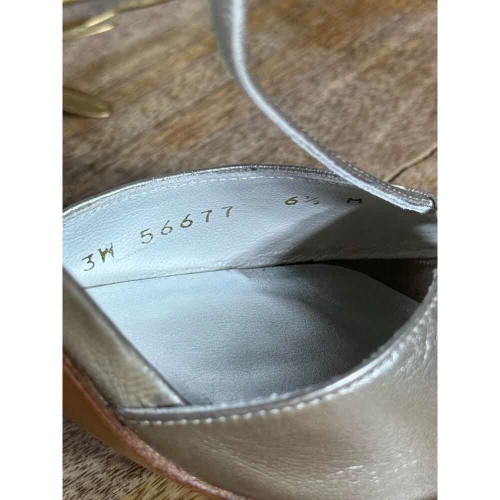 Stuart Weitzman Metallic Gold Peep Toe Heels with Rhinestone Buckle - Size 6.5 - Picture 14 of 16